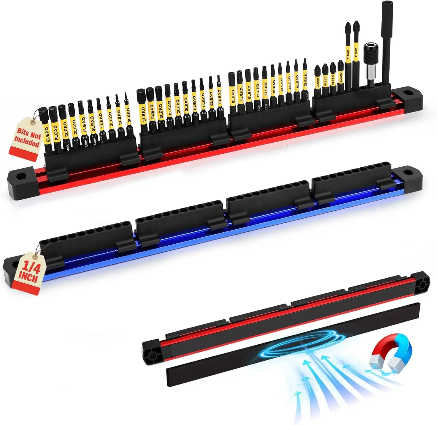 2PCS Magnetic Slidable Drill Bit Holder, 80 Holes Bit Storage with Strong Magnetic Rail, Screwdriver Drill Bit Organizer for Your Specialty(Bits Not I