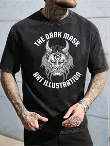 Mens Pure - Black T-Shirt: Mens Midnight Oni Graphic Tee Bold Dark Mask Artistry in Black - Premium