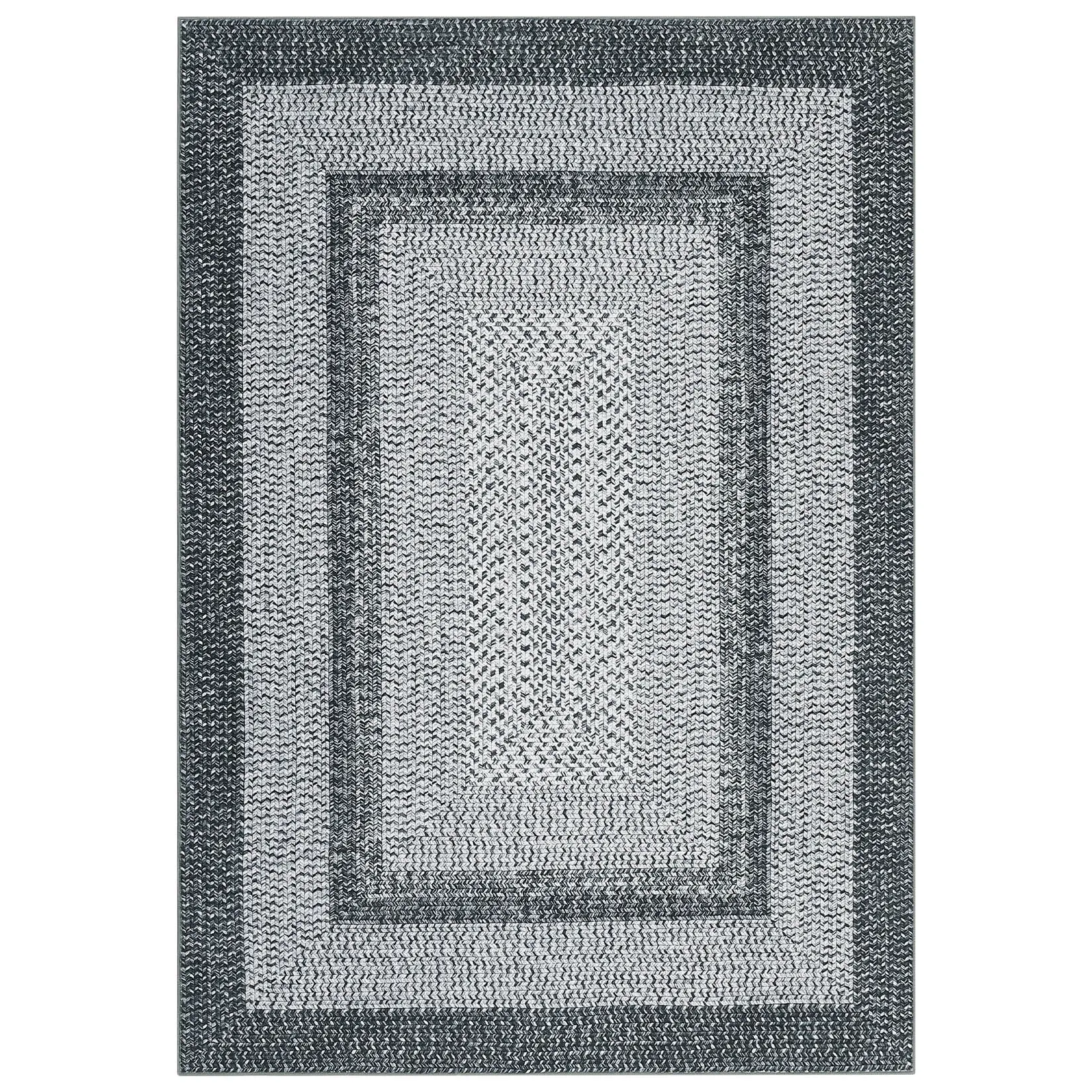 3x5 ft Grey Modern Bordered Geometric Indoor Doormat - Soft, Non-Slip, Washable, Durable Area Rug, Contemporary Rugs, Durable Area Rugs