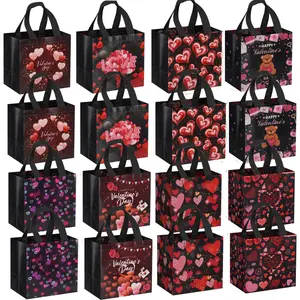 16 Pcs Reusable Valentine's Day Gift Bags with Handles, Non-Woven Fabric, Perfect for Party Favors, Party Gifts, Wedding Gifts, Exchange Gifts, 7.9x7.9x5.9 Inches