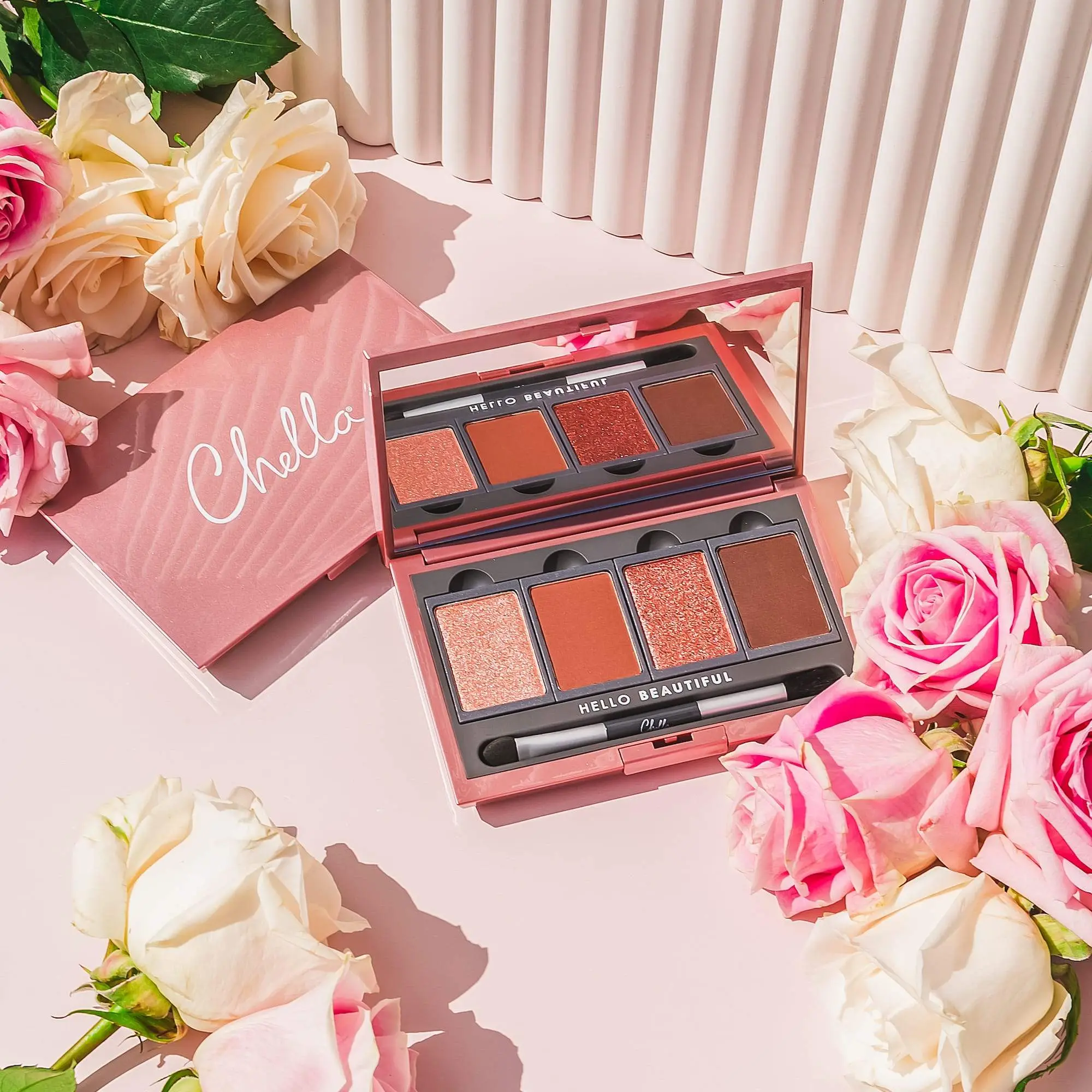 Chella VelaBeauty Blushing Rose Eyeshadow Palette - Titanium-Infused, Smooth Pigment, Shimmer & Matte Finish, Rose Flower Extract, Refillable, Nourishing Creamy Buildable Blend, Non-Toxic, Coconut-Infused, Vegan Cruelty-Free, Evening Makeup, China Origin