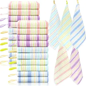 20 Pack Small Face Wash Cloths, 10x10 Inch Cotton Soft Hand Towel, Comfortable Striped Fingertip Towel for Sensitive Skin, Reusable Makeup Remover Cloth, Absorbent Cleaning Rag, 5 Colors