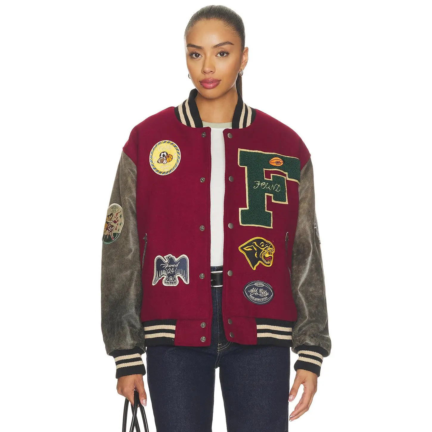 Found Crimson Letterman Jacket in Red	& Vintage Black