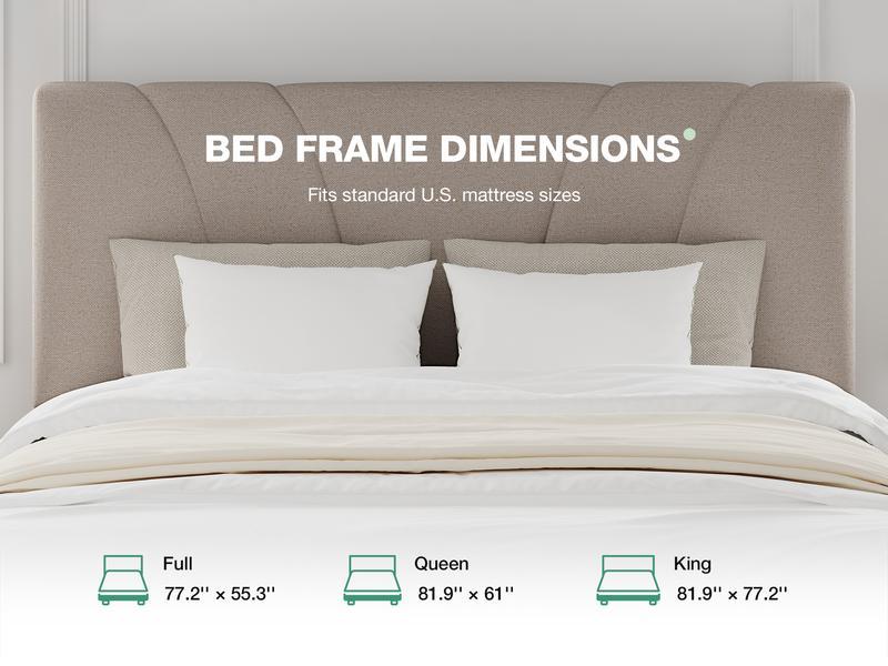 Bed Frame Upholstered Platform Full/Queen/King Bed Frame with Adjustable Headboard, Strong Weight Capacity, No Box Spring Needed, Easy Assembly, Grey Modern Unique Bedroom Furniture