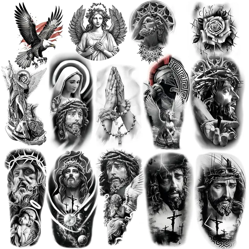 Temporary Religious Tattoos, Angels, Jesus, Mary, Stickers, Jesus Temporary , Christ Temporary , Angel Temporary , arge temporary for men and women