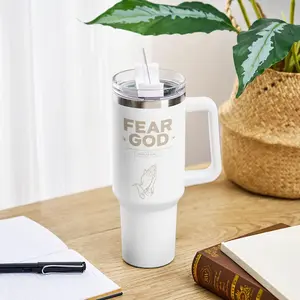 Fear God Christian 40oz Tumbler with Handle – Stainless Steel Insulated Thermos Travel Cup with Lid & Straw, Faith Drinkware, Summer Cool Bottle, Gift for Christian Men & Women