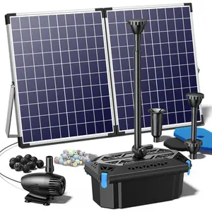 NFESOLAR Pond Filter Fountain with 50W Solar Panel, 580 GPH Water Pump, 10 FT Extension Cord, Solar Fountain Pump with Pond Filter Box Outdoor for Koi Ponds Water Feature Waterfall Pool