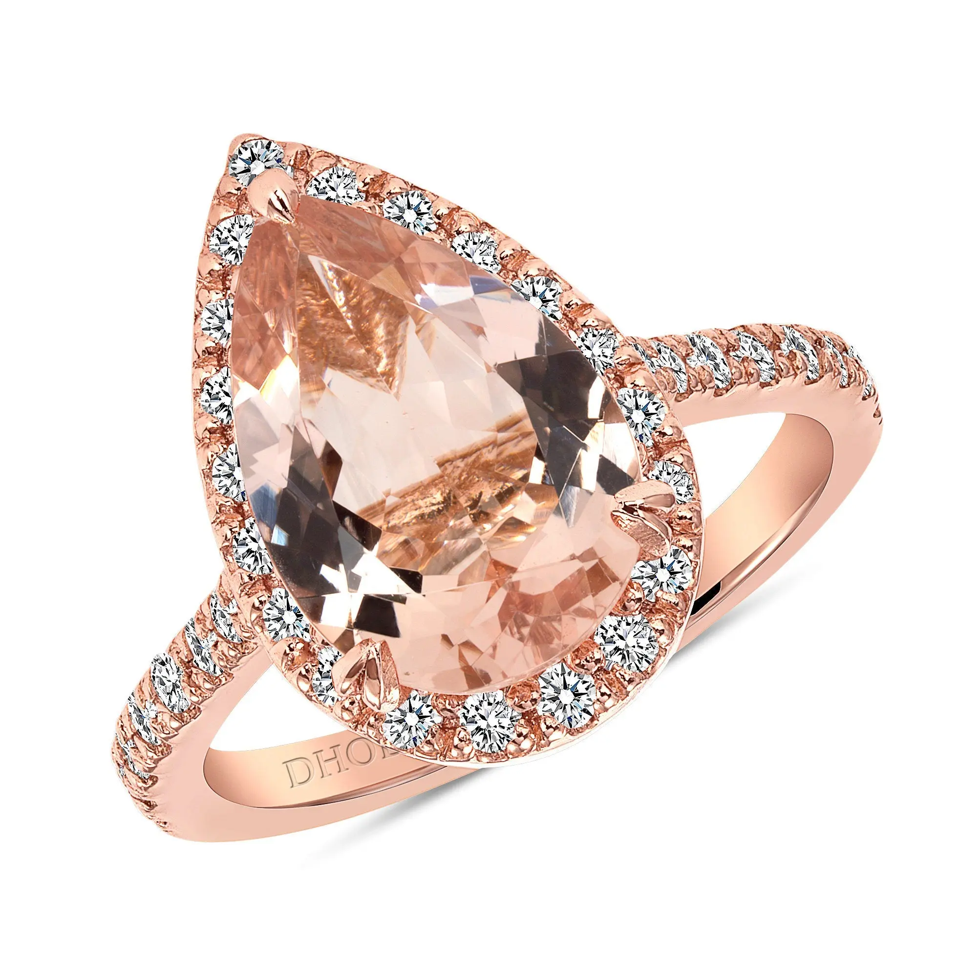 14K Gold Diamond Halo with 2.50 Carats Pear Morganite Engagement Ring