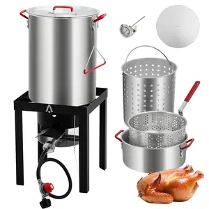 【GARVEE】Turkey Fryer, 30 QT Cooker Set and 10 QT Kit, 50,000 BTU Outdoor Propane Deep Fryers, Aluminum Turkey Deep Fryer and Propane Burner Kit, Outdoor Deep Fryer with Burner Stand