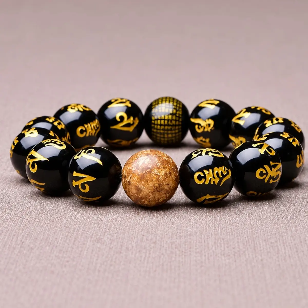 Feng Shui Bracelet for Men Women, 10mm Six-Syllable Mantra Engraved Beaded Bracelet  & Heart Sutra Charm, Lucky Wealth Protection Healing Crystal Jewelry