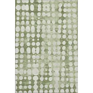 HomeRoots 669088 8 x 10 ft. Artichoke Green & Beige Polka Dot Washable Machine Made Rectangle Area Rug with UV Protection