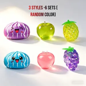 6pcs Fruit and Baozi Stress Relief Toy Set, Tpr Squeeze Toys, Glittering Pineapple and Grape, Jelly Apple, Cute Baozi, Random Colors, Ages 3+