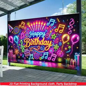 1PC, Neon Happy Birthday Background Cloth, Party Decoration Banner, made of polyester material, suitable for photo booths, parties, celebrations, as well as indoor and outdoor home party decorations