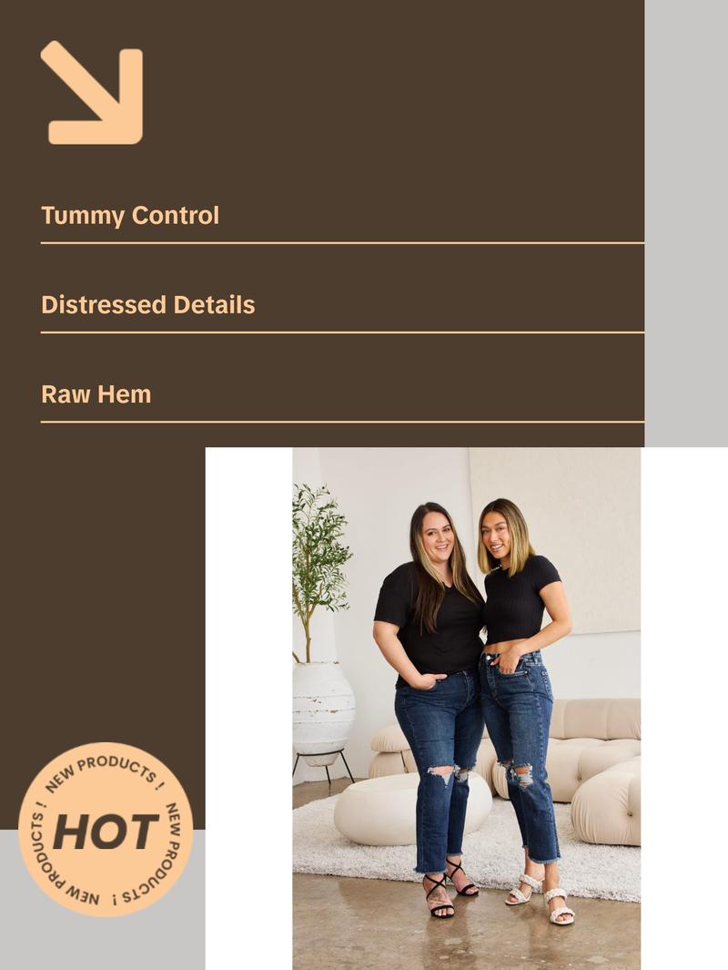 RFM Crop Dylan Full Size Tummy Control Distressed High Waist Raw Hem Jeans