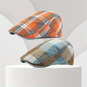 2 Pack Men's Newsboy Hat Flat Cap Adjustable Plaid Ivy Gatsby Cabbie Driving Golf Hat Beret