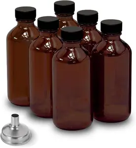 6 Pack 2oz Amber Glass Bottles for Vanilla Extract, Boston Round Leak-Proof Brown Glass Jars with Caps, Bonus Funnel - Ideal for Homemade Extracts, Essential Oils, DIY Christmas Party Gift Supplies