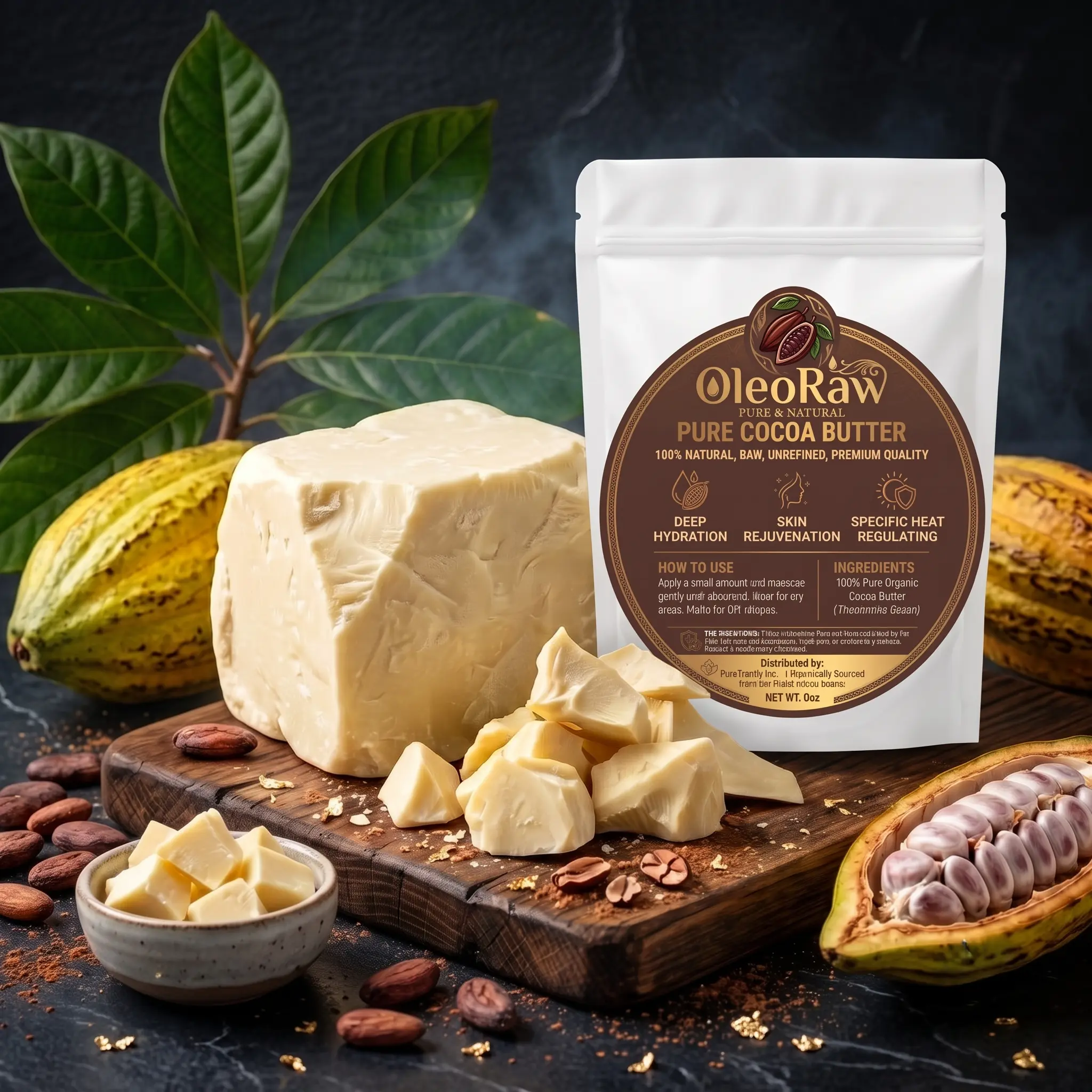 100% Pure Raw Unrefined Cocoa Butter Chunks - Natural Stretch Mark & Body Moisturizer for DIY Body Butters, Vegan