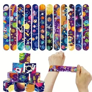 12pcs Space Slap Bracelets, Cartoon Pop Circle Toy, Party Decoration & Gift, Valentines Day, Birthdays, Classroom Prizes, Party Decoration Supplies