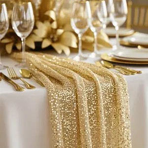1/2pcs Gold Sequin Table Runner Set - Shiny Gold Wedding, Party, Event Decor - Square Tablecloth With Tassel Trim (Fabric), Suitable For Dining Table Center Decoration, Special Occasions