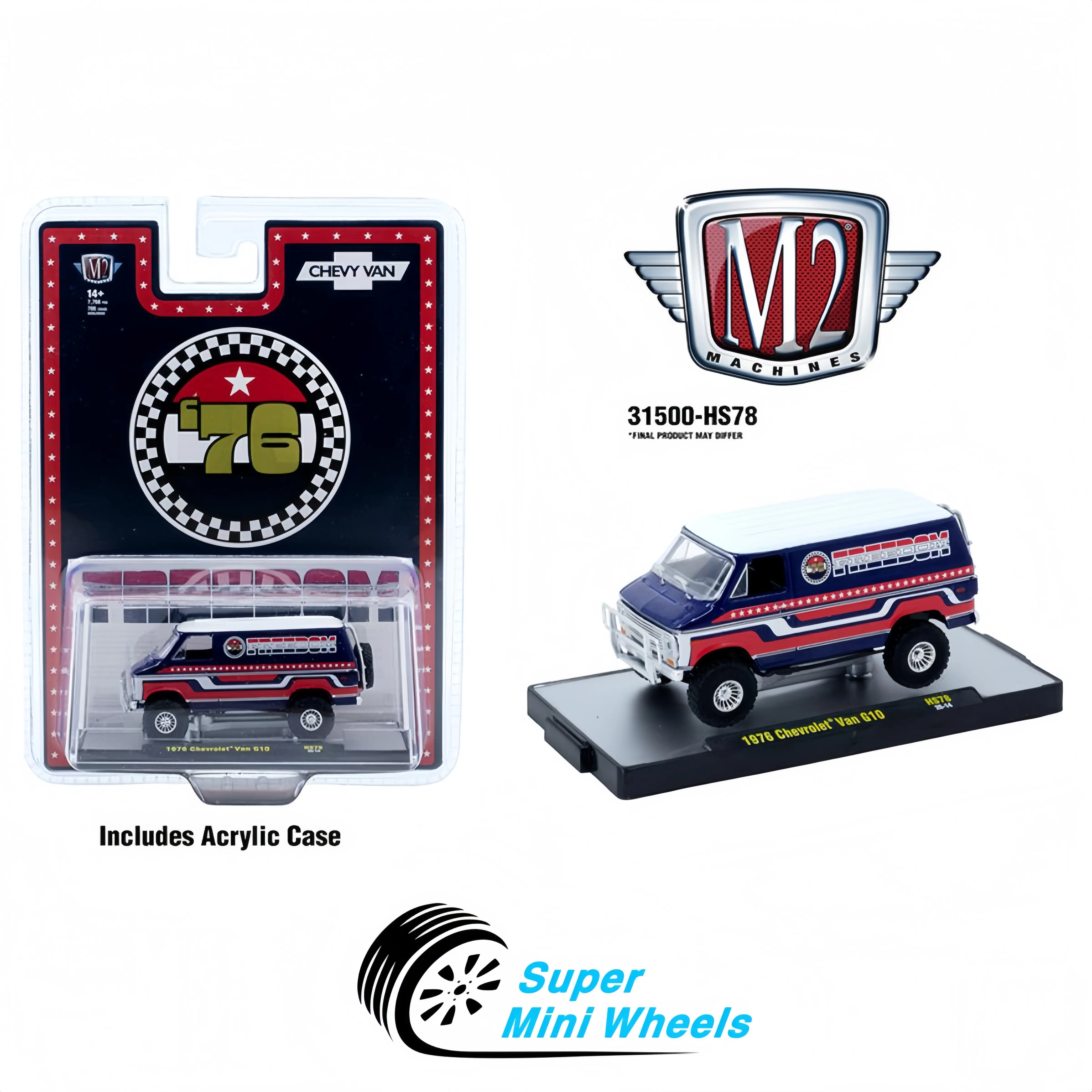 M2 Machines 1:64 1976 Chevrolet Van “FREEDOM EDDITION” – Red