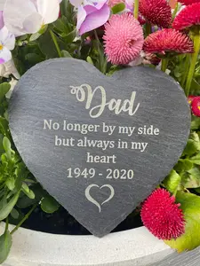 Personalized Memorial Plaque – Custom Engraved Heart Slate Grave Marker, Outdoor Headstone Gift for Loved One, Remembrance Garden Stone