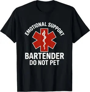 100% Cotton Emotional Support Bartender Do Not Pet T-Shirt
