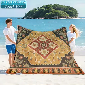 Vintage Mandala Floral Print Beach Mat & Picnic Blanket, Washable, Anti-Fade, Polyester, Lightweight, Windproof, Sand-Resistant, Durable