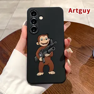 Machine Gun Monkey Pattern Straight Edge Phone Case Soft Case Compatible with Samsung S24 ultra plus S25 S23 S22 Ultra Plus Shockproof Drop Protection Rugged Durable Silicone Cover