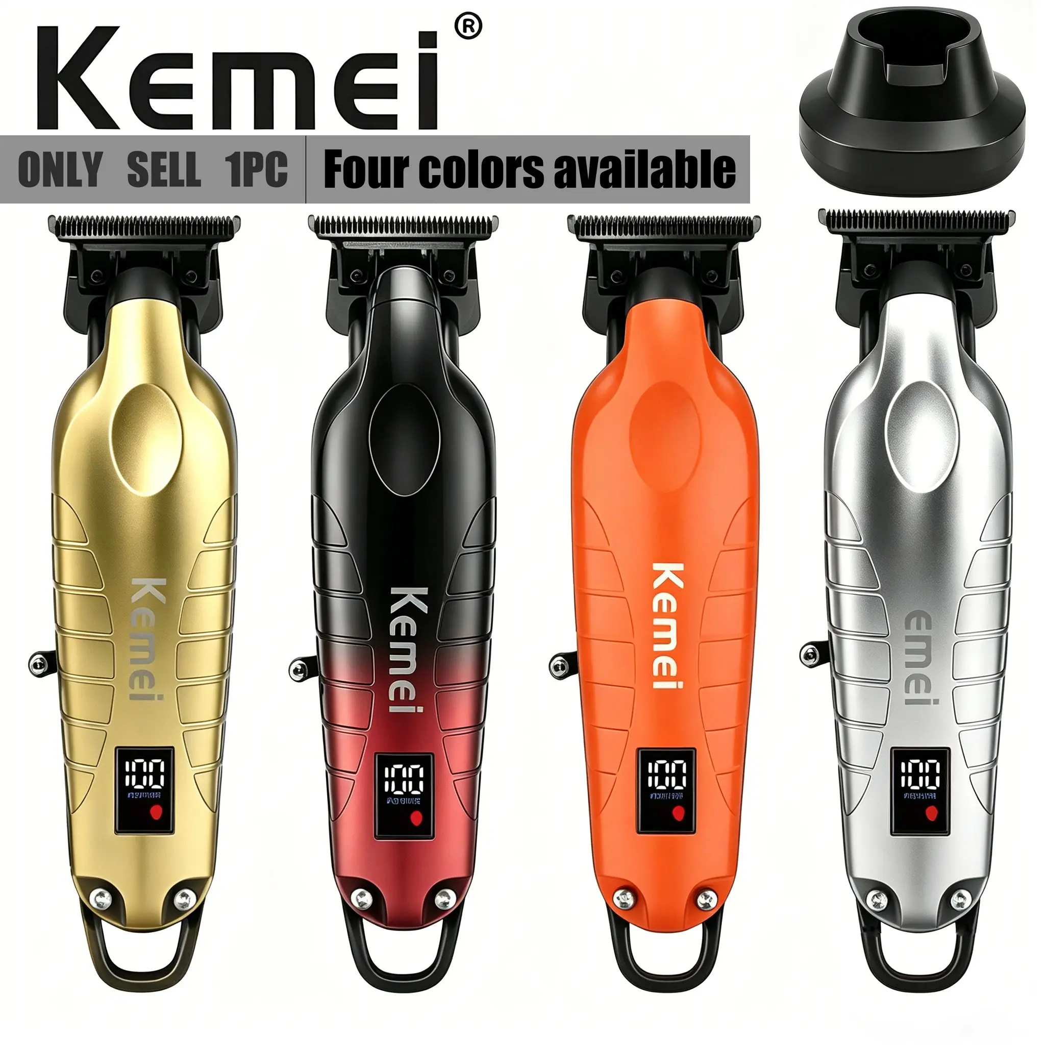 Kemei Km-2499 Electric Hair Clipper, Metal Body, Digital Display, Professional Barber Tool, Rechargeable Hair Trimmer, Cordless Hair Clipper