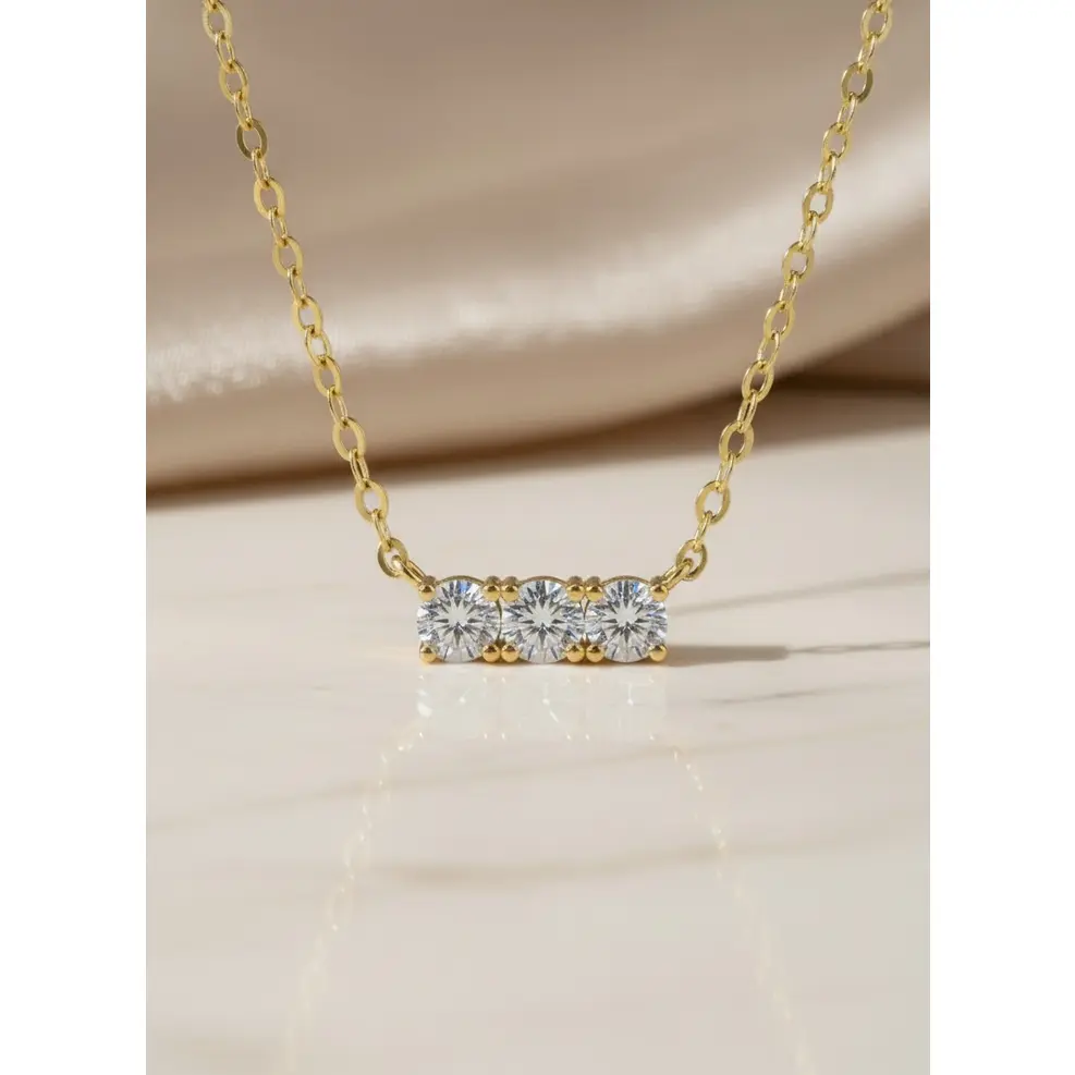 Dainty Diamond Layering Necklace - Minimalist Triple Stone Pendant for Daily Wear