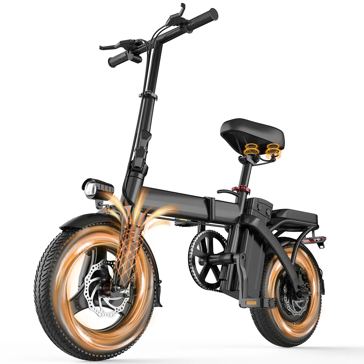 Compact Fold Dual-Seat Commuter Ebike, 550W Motor, 25MPH Speed, 14" Pneumatic Tires, 15km Range, Rear Disc Brakes, Foldable Design for Family Rides,cheapest electric bike,tiktokshopbacktoschool