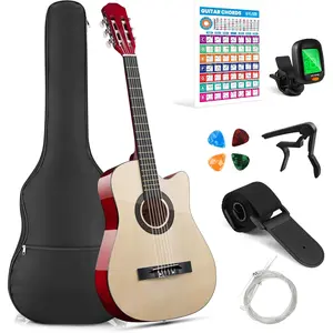 38" Acoustic Guitar for Beginners  Youth Adult Cutaway Guitarra Acustica Kit with Chord Poster, Gig Bag, Tuner, Picks, Nylon Strings, Capo, Strap -