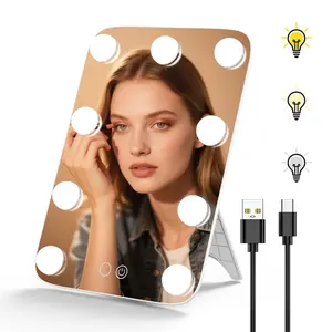 Vanity Mirror with Lights, Rechargeable Makeup Mirror ，Hollywood Lighted Vanity Mirror with 9 Dimmable Bulbs for Dressing Room & Bedroom，Memory Function