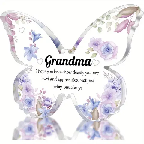 Flower & Butterfly Pattern Acrylic Plaque, Grandma Gift, Grandma Birthday Gift, Home Decor Ornament, Grandma Present, Gift for Grandma, Signs, Heart Plaque, Decorative Plaque, Home Decoration
