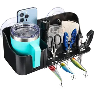 Boat Cup Holder Caddy Organizer, Installed With Screws/Suction Cups on Any Flat Surface, Cockpit Storage Box Marine Cup Holder for Bass Kayak Jon Pontoon Boat Accessories Storage Organizer