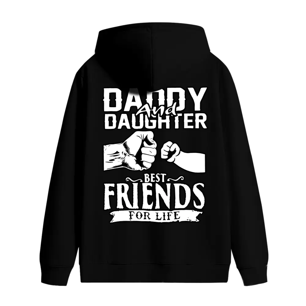 Women's Stylish Regular Fit Comfortable Graphic Pullover Hoodie - Polyester, Casual Streetwear Sweatshirt, Daughter Best Friends Theme Fist Bump Print, Medium Length Long Sleeve, Kangaroo Pocket, Medium