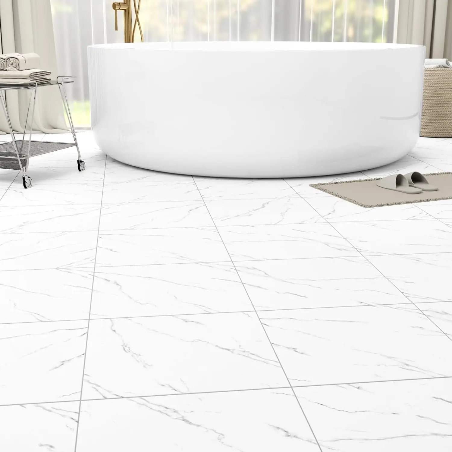 20-Pack Peel and Stick Floor Tiles Vinyl Floor 12 x 12 inch Self Adhesive  Flooring Planks DIY for Bathroom, Kitchen, Living Room, RV, Cover 20 Sq. Ft, White Vein Marble