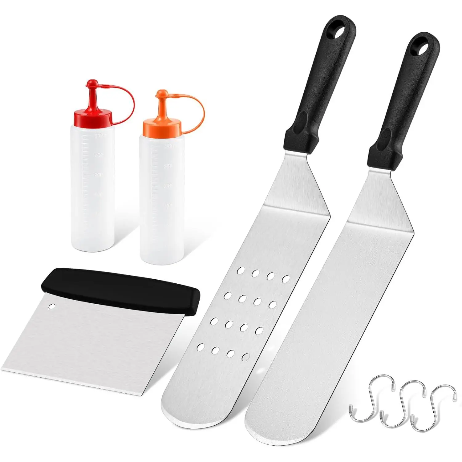 5 count Griddle Accessories Kit,  Stainless Steel Flat Top Griddle Accessories Set of 5, Outdoor Metal Spatulas Tool Set for Flat Top Hibachi Teppanyaki Kitchen Cooking, Dishwasher Safe