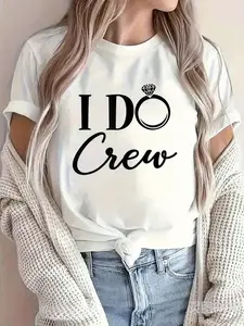 Women's 100% Bridesmaid Matching Wedding Party T-Shirt - I Do Crew Bachelorette Squad Tee with Bride Accent & Wedding Ring Design, Crewneck Casual Fit for Bridal Showers, Group Events & Monthly meetings (Machine Washable)