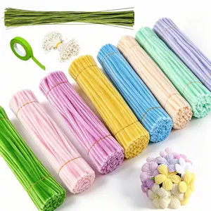 541pcs flower pipe cleaners kit,macaron colors,diy flower decor,chenille flowers,plush DIY bouquet pipe cleaner craft pack, school project
