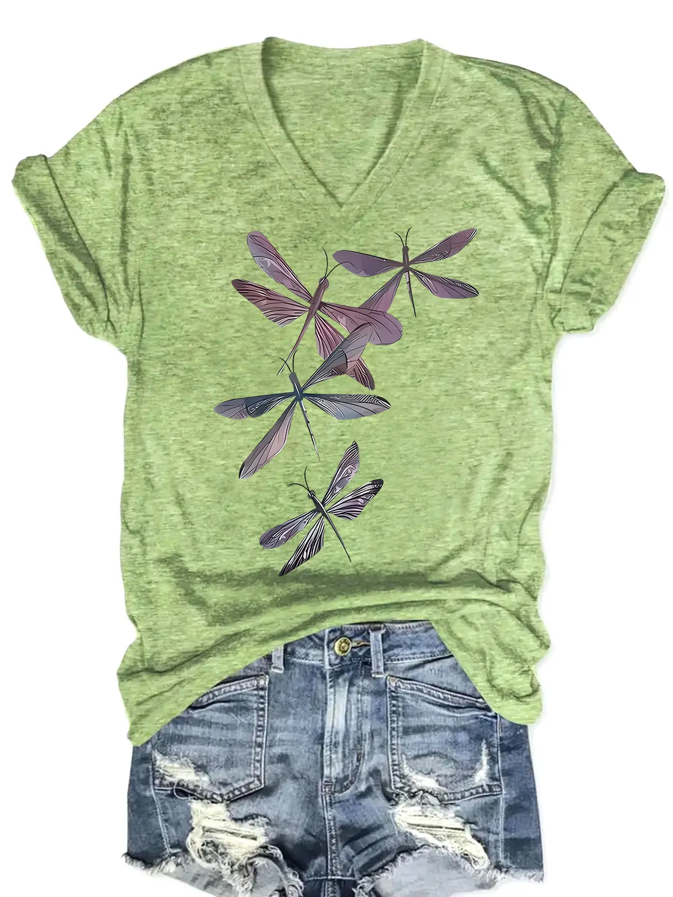 Women's V Neck Short Sleeve T-Shirt Print, Casual Tees, Womenswear, Loose Fit Summer Top, Comfortable Breathable Fabric, S-Xxl Sizes Available