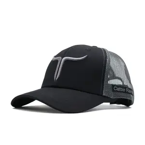 Cattle Ranch Black/Charcoal Adjustable Cap with Front Patch and Mesh Back Design Premium Quality Cap Snapback Trucker Hat