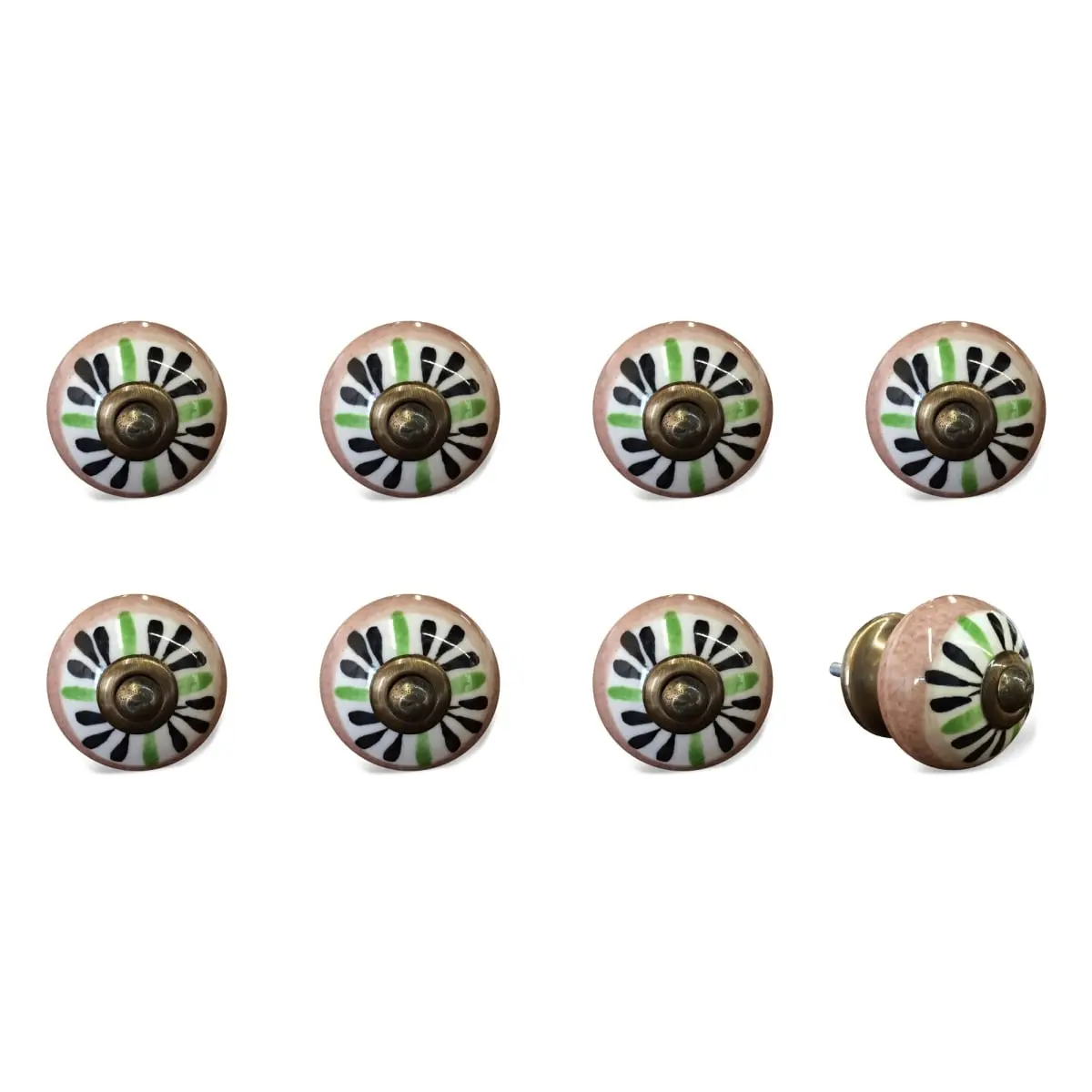 212 MAIN Brown & White Ceramic & Metal Drawer Pull Knobs - Set of 8, 1.5x1.5 in, Traditional Home Decor, Artisan Craft, Hand-Painted Large Appliance Parts & Accessories