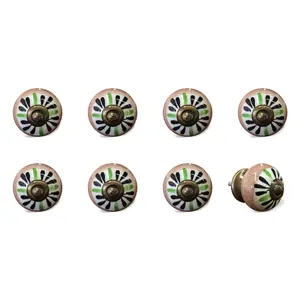 212 MAIN Brown & White Ceramic & Metal Drawer Pull Knobs - Set of 8, 1.5x1.5 in, Traditional Home Decor, Artisan Craft, Hand-Painted Large Appliance Parts & Accessories