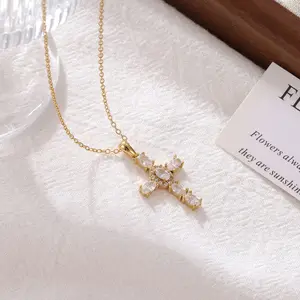 16K Gold Platinum Real Gold Plated Cross 304 Stainless Steel Cute Rock Romantic Waterproof Non Tarnish 304 Stainless Steel Lobster Trigger Clasp Closure Pendant Necklace