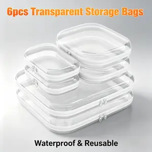 6-Piece Double Zipper Hard Transparent Storage Bags 3 Sizes for Toy Pencil Case Clay Makeup Portable Organizer Brass Shell Catcher with Zippered Bottom hat Adjustable Bamboo Cutlery