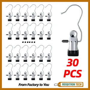 30 Counts Black Anti-Rust Clip Clothespins, Stainless Steel Hanger Ultimate Lightweight Hanging Travel Hanger Organizer for Home & More, Space-Saving Magic Pants Jeans Towels Hats Bags Storage Rack with Laundry Hooks