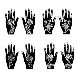 Floral Design Hand Shaped Temporary Tattoo Stencil (4 Pairs), Body Art Stencil for Women, Temporary Tattoo for Festival, Party, Cosplay, Daily Use
