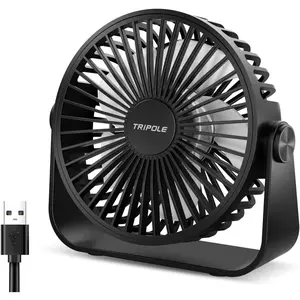 USB Desk Fan 4.5 Inches Portable Mini Fan Powerful 3 Speeds Wind Personal Desktop Fan with 360° Head Rotation for Home Office Car Indoor Outdoor Black