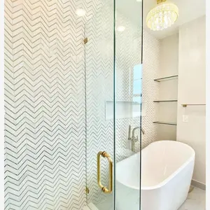 Glam Thassos White + Gold Brass 10x12 Glossy Chevron Marble Tile
